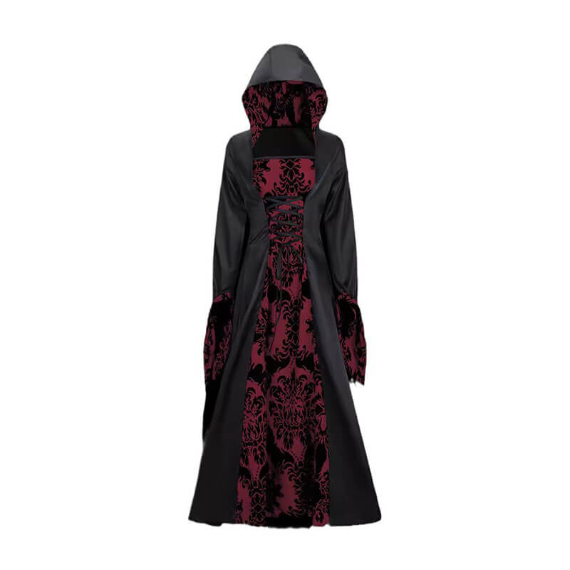 Gothic Print Palace Style Hooded Halloween Dress Costume