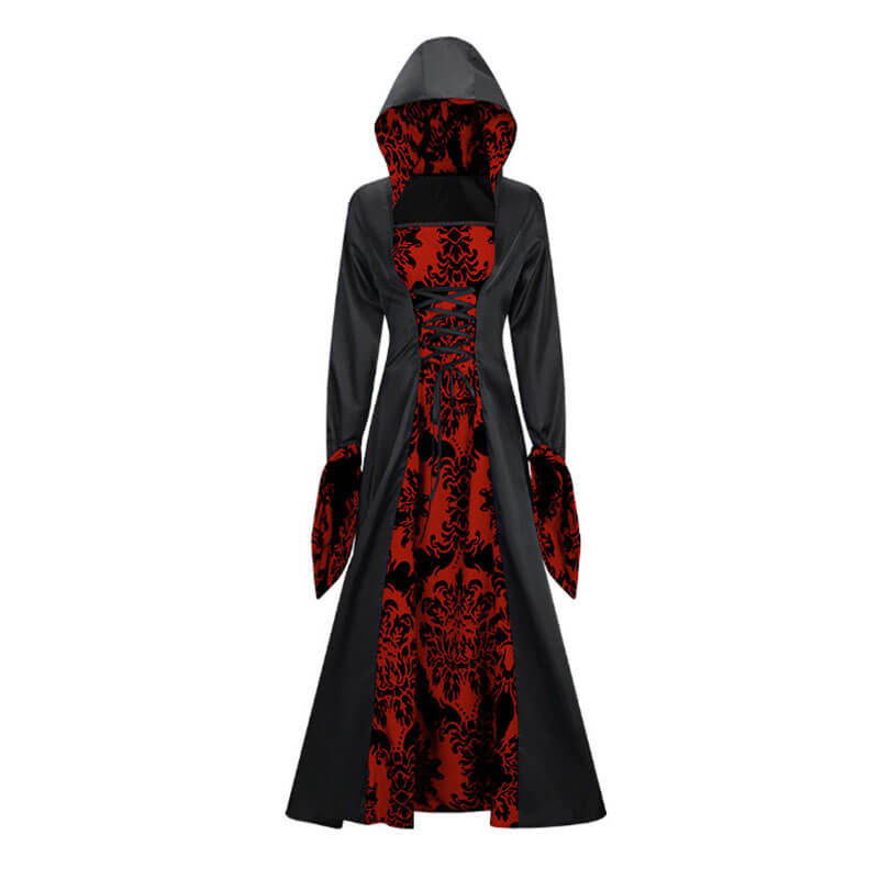 Gothic Print Palace Style Hooded Halloween Maxi Dress | Gthic.com