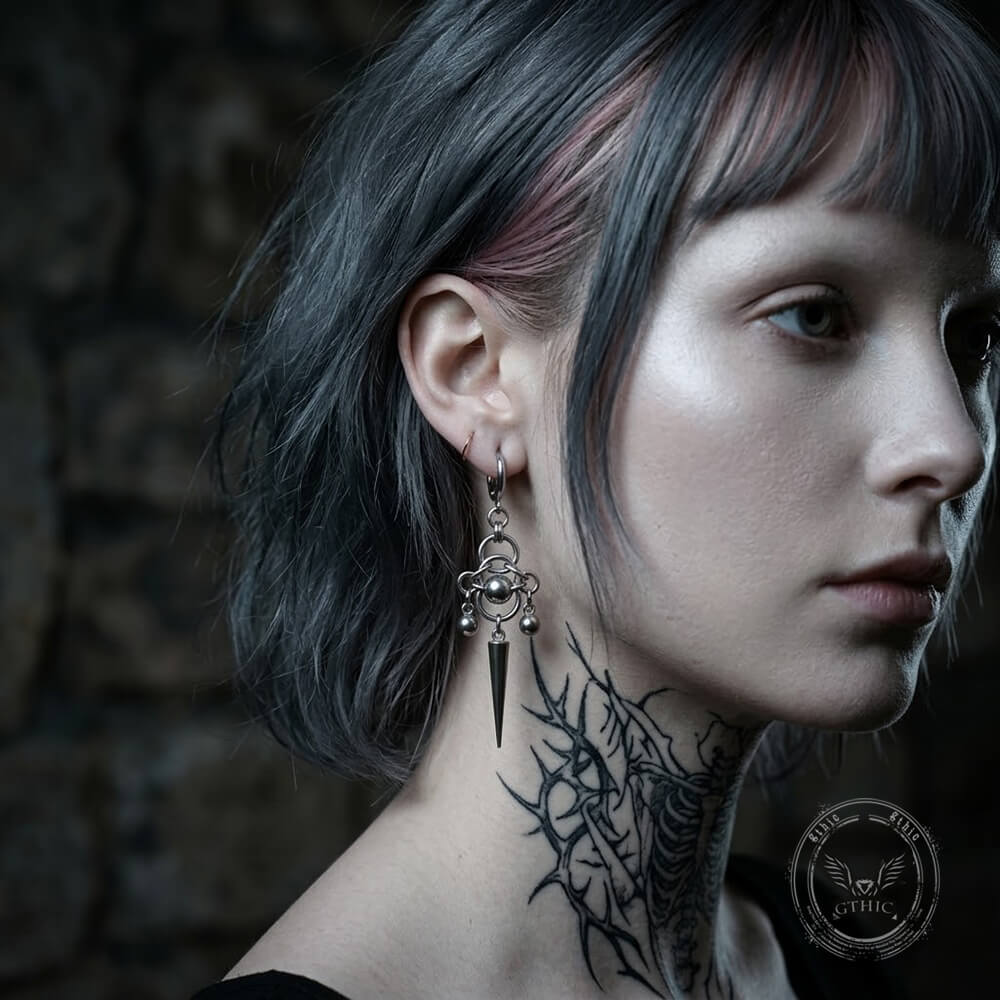 Gothic Punk Spiked Stainless Steel Drop Earrings | Gthic.com