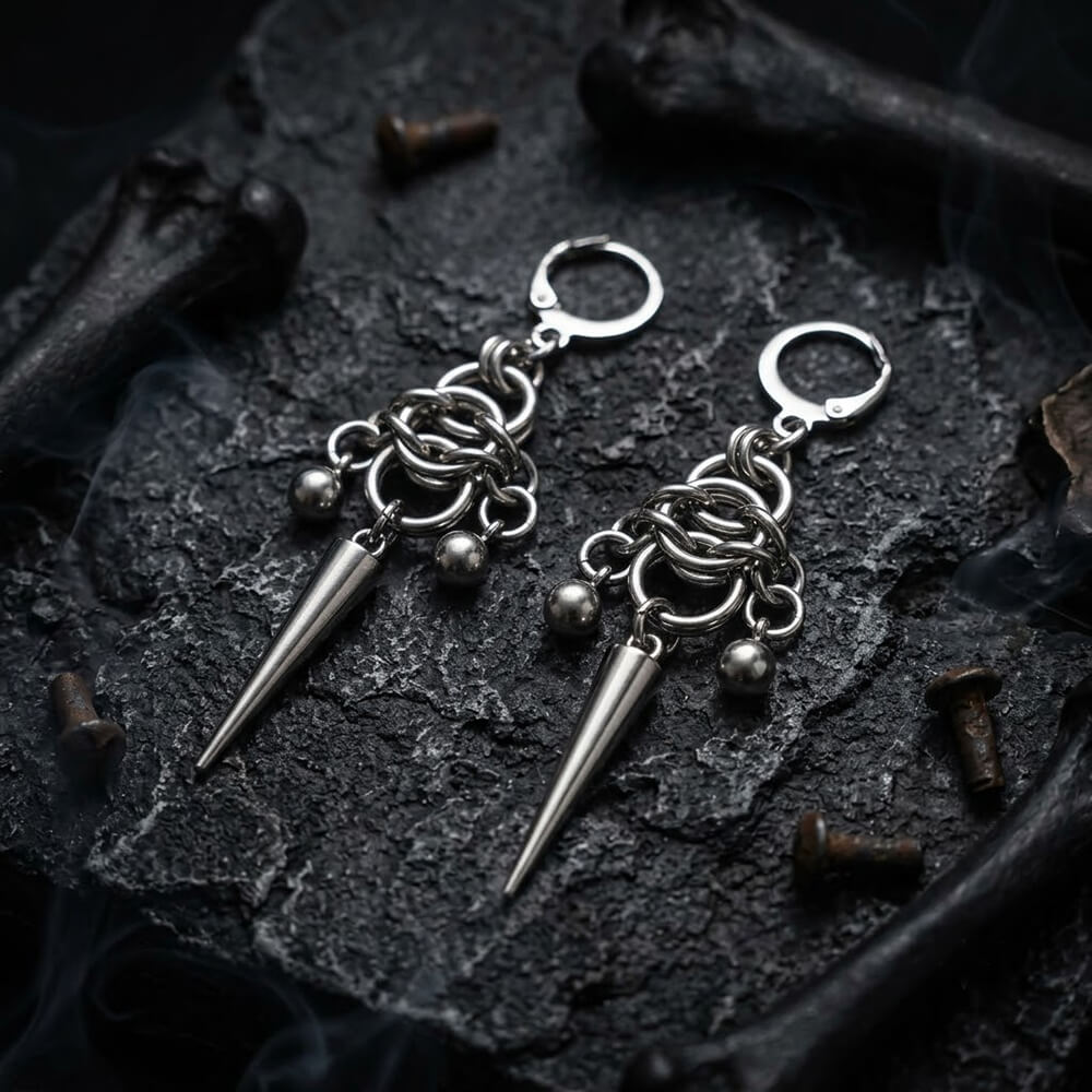 Gothic Punk Spiked Stainless Steel Drop Earrings | Gthic.com