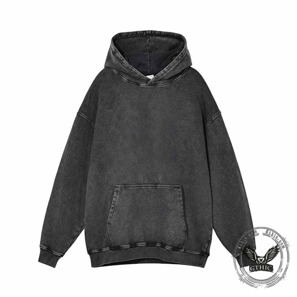 Gothic Raven Skull Cotton Vintage Washed Hoodie | Gthic.com