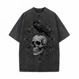 Gothic Raven Skull Cotton Vintage Washed T-shirt | Gthic.com