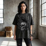 Gothic Raven Skull Cotton Vintage Washed T-shirt | Gthic.com