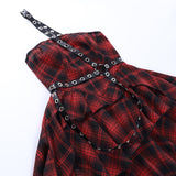 Gothic Red And Black Plaid One-Shoulder Dress | Gthic.com