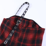 Gothic Red And Black Plaid One-Shoulder Dress