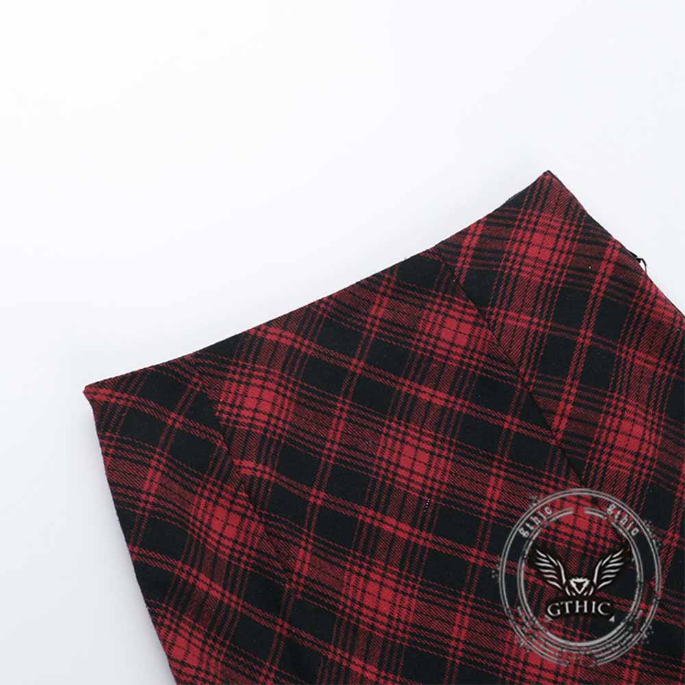 Gothic Red Checkered Irregular Adjustable Skirt