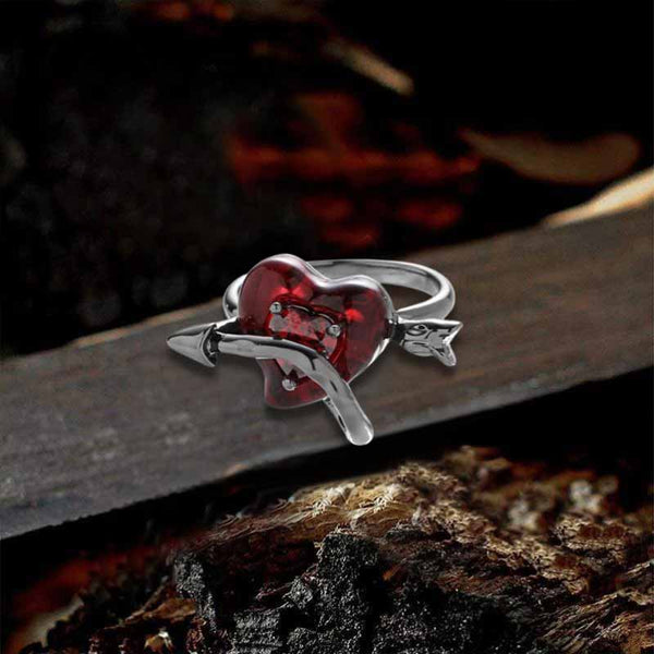Gothic Red Love Heart Arrow Alloy Adjustable Ring 01 | Gthic.com
