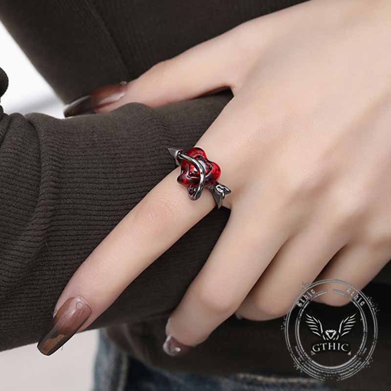 Gothic Red Love Heart Arrow Alloy Adjustable Ring 02 | Gthic.com