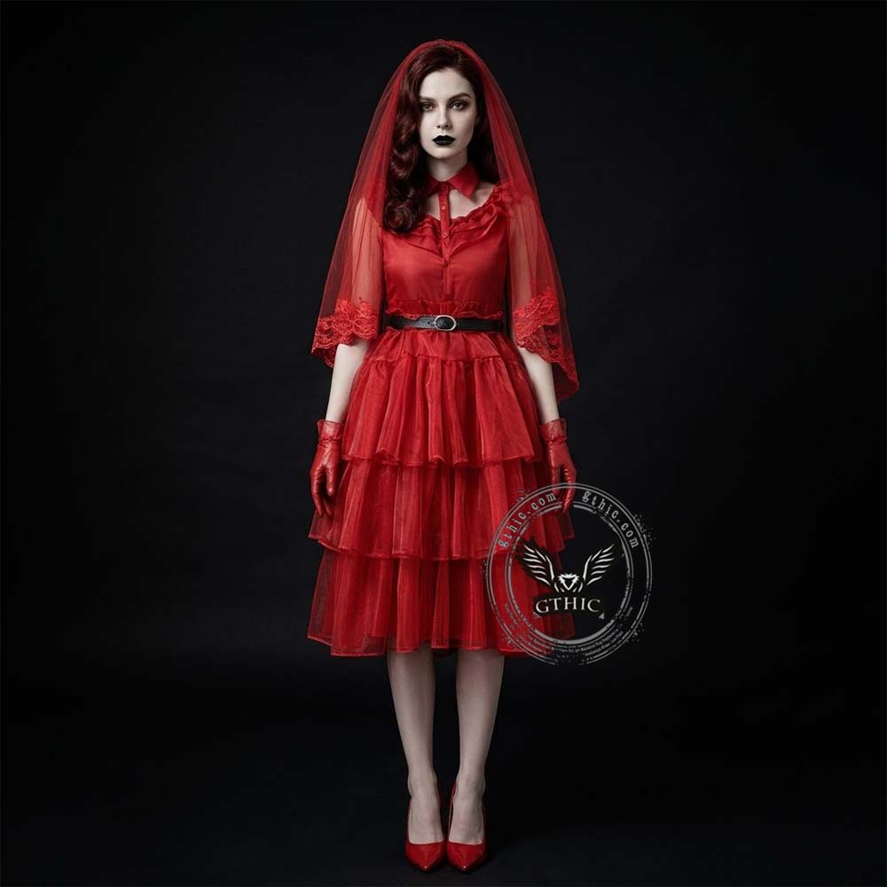 Gothic Red Mesh Bride Cosplay Halloween Costume | Gthic.com