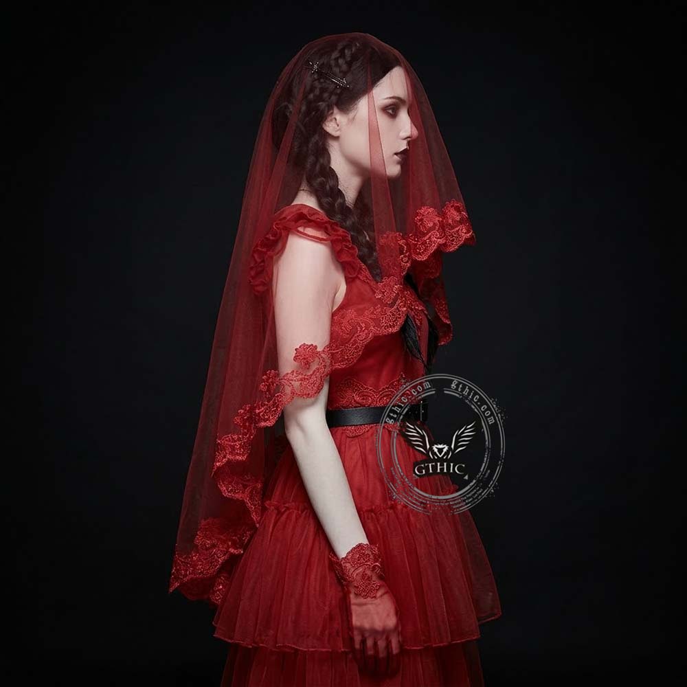 Gothic Red Mesh Bride Cosplay Halloween Costume | Gthic.com