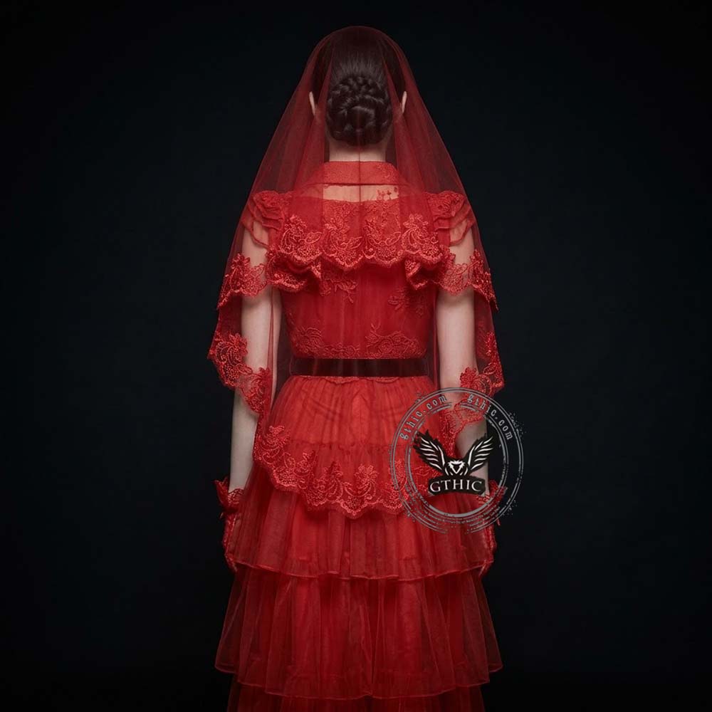 Gothic Red Mesh Bride Cosplay Halloween Costume | Gthic.com