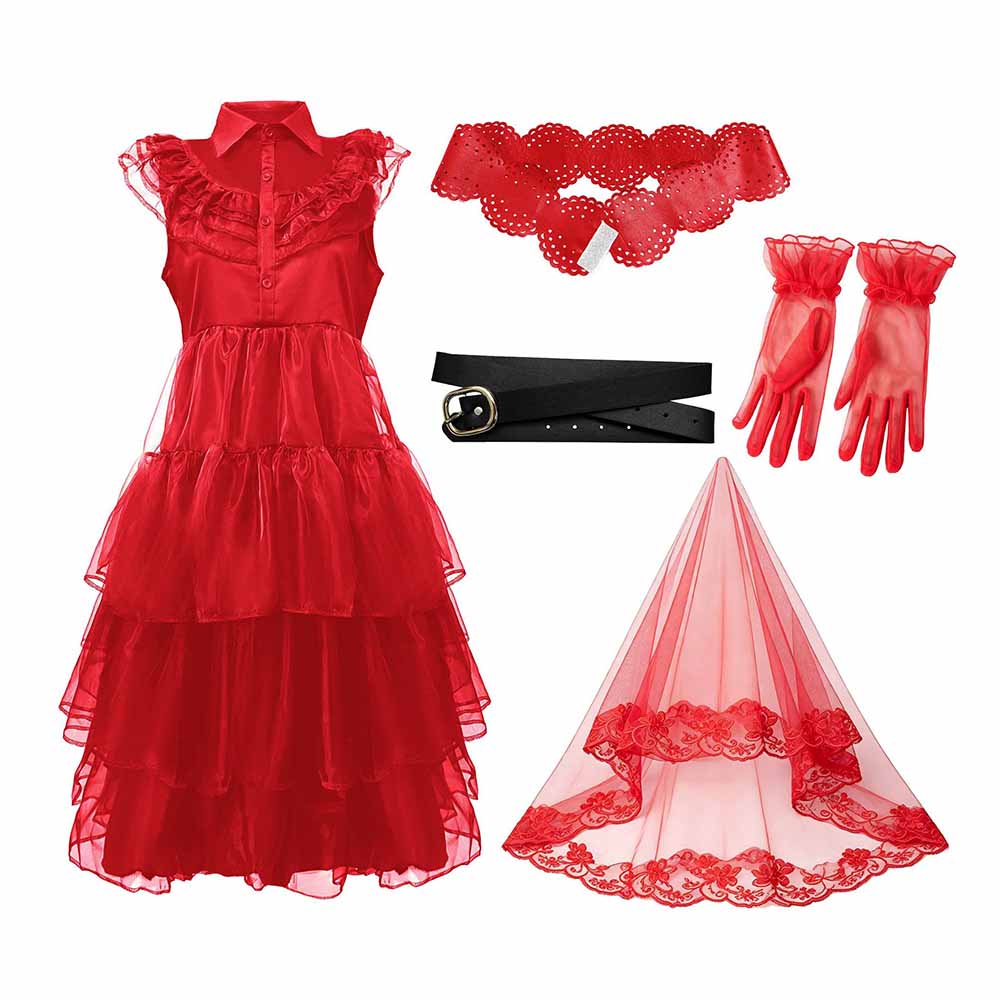 Gothic Red Mesh Bride Cosplay Halloween Costume