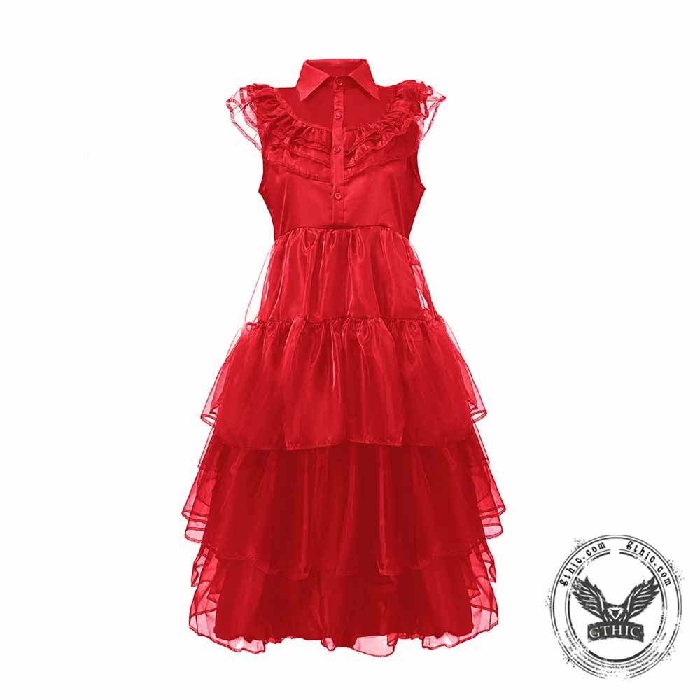 Gothic Red Mesh Bride Cosplay Halloween Costume