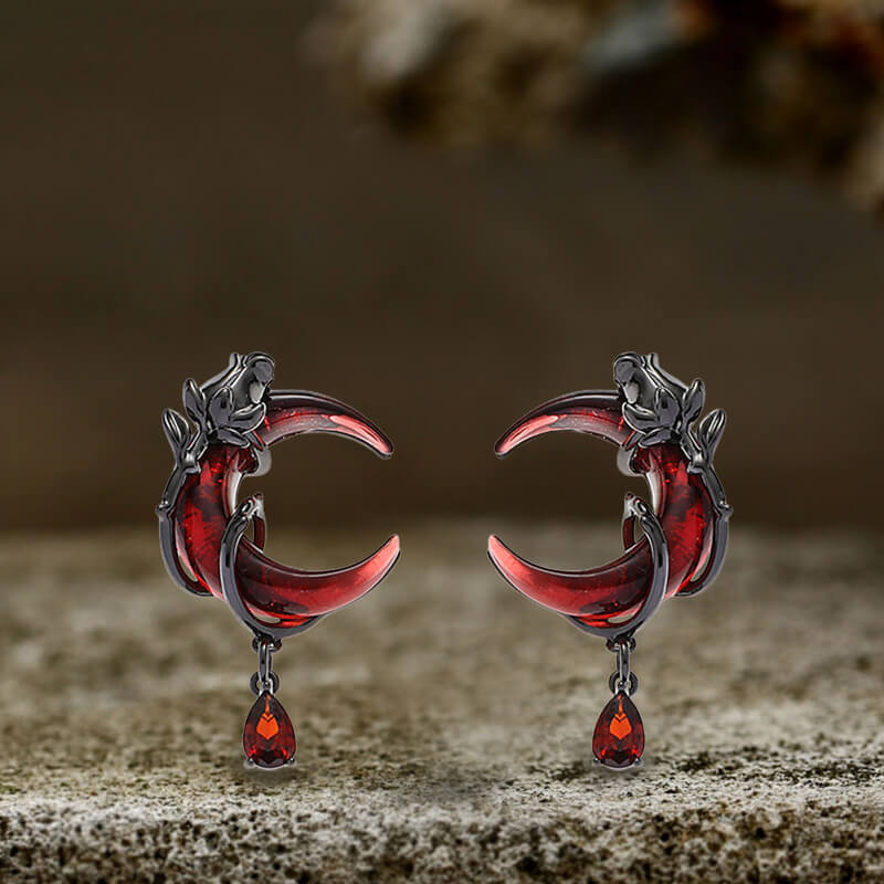 Gothic Red Moon Rose Alloy Earrings | Gthic.com