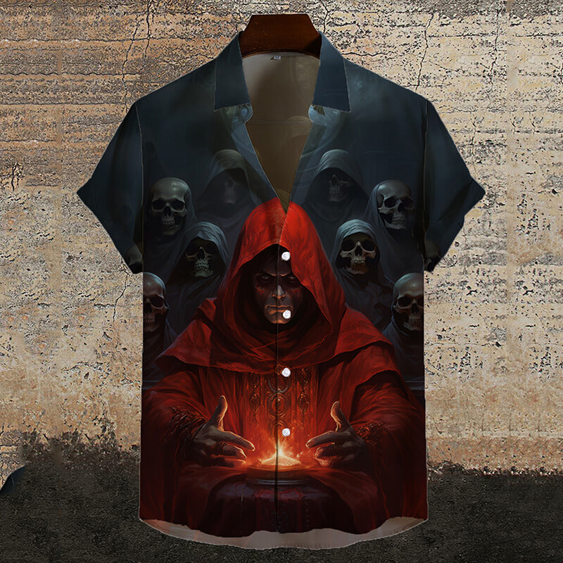 Gothic Red Robe Death Skull Short Sleeve Shirt | Gthic.com