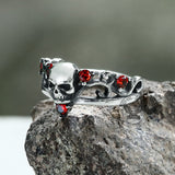 Gothic Red Stone Skull Stainless Steel Ring | Gthic.com