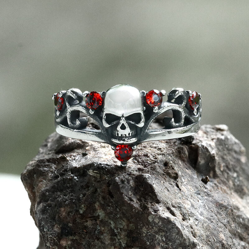 Gothic Red Stone Skull Stainless Steel Ring | Gthic.com
