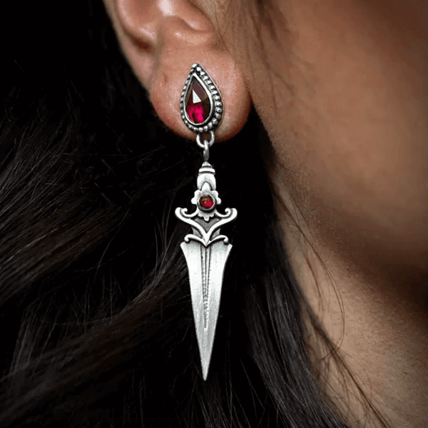 Gothic Red Zircon Dagger Alloy Earrings | Gthic.com