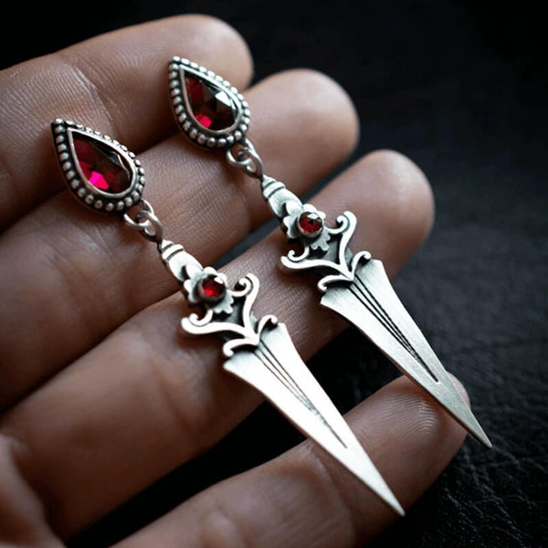 Gothic Red Zircon Dagger Alloy Earrings | Gthic.com