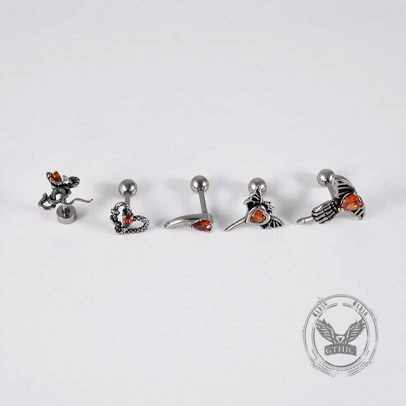 Gothic Red Zircon Snake Stainless Steel Animal Piercing Earrings