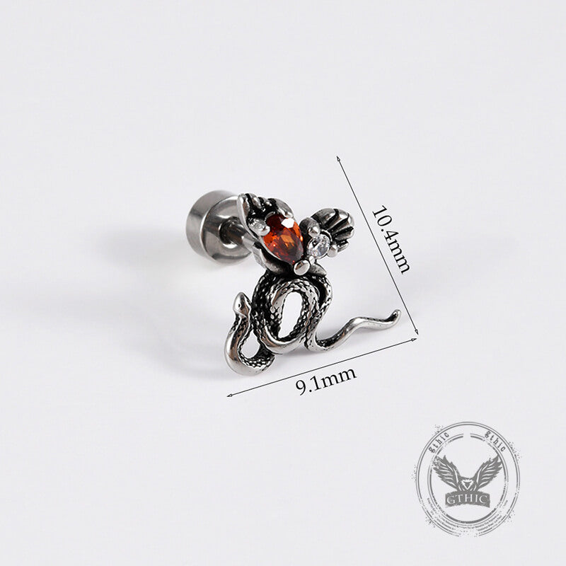Gothic Red Zircon Snake Stainless Steel Animal Piercing Earrings