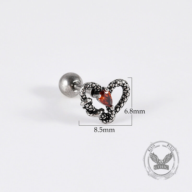 Gothic Red Zircon Snake Stainless Steel Animal Piercing Earrings