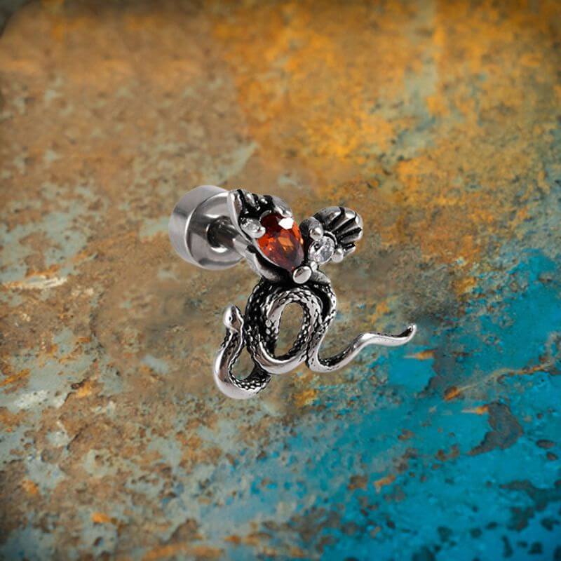 Gothic Red Zircon Snake Stainless Steel Animal Piercing Earrings