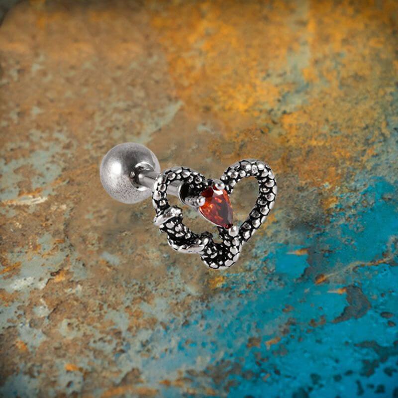 Gothic Red Zircon Snake Stainless Steel Animal Piercing Earrings