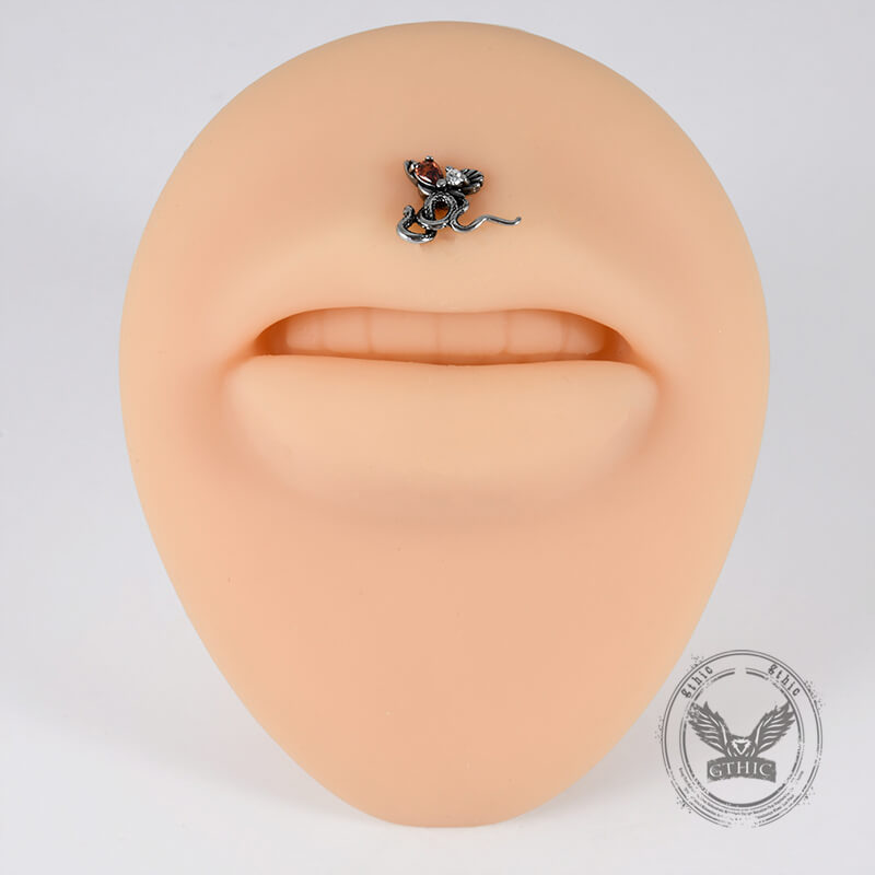 Gothic Red Zircon Snake Stainless Steel Animal Piercing Earring | Gthic.com