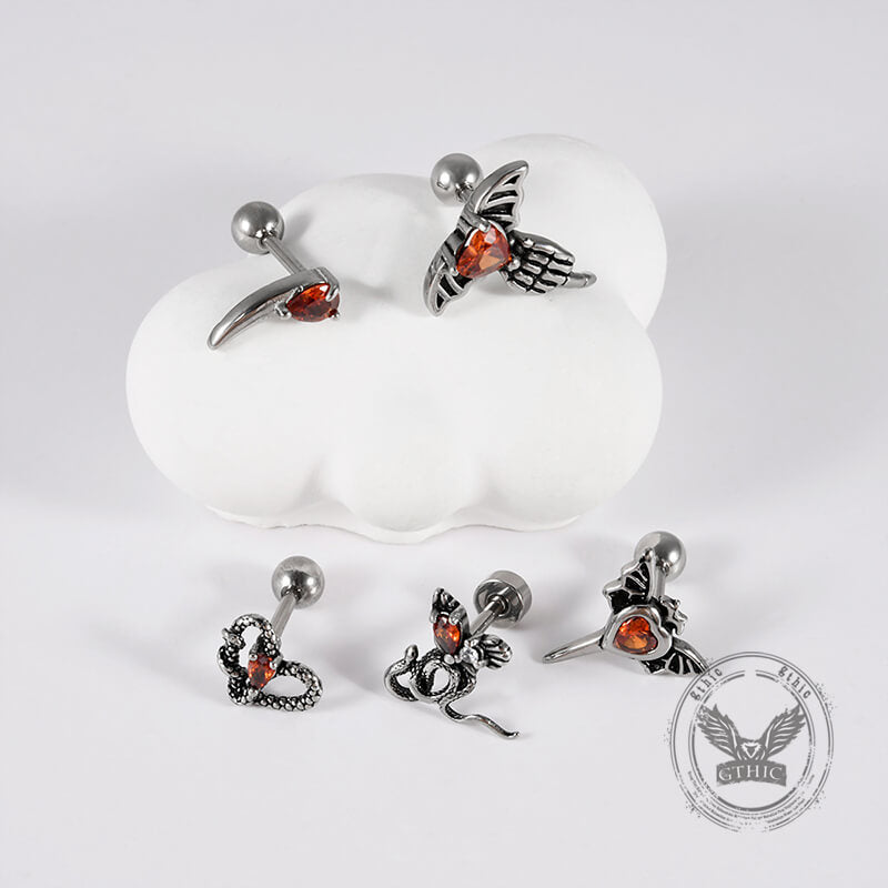 Gothic Red Zircon Snake Stainless Steel Animal Piercing Earring | Gthic.com