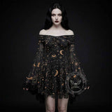 Gothic Retro Mystical Star Moon Bell-Sleeve Dress | Gthic.com