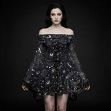 Gothic Retro Mystical Star Moon Bell-Sleeve Dress | Gthic.com