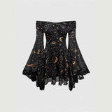 Gothic Retro Mystical Star Moon Bell-Sleeve Dress | Gthic.com
