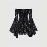 Gothic Retro Mystical Star Moon Bell-Sleeve Dress