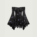 Gothic Retro Mystical Star Moon Bell-Sleeve Dress