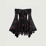 Gothic Retro Mystical Star Moon Bell-Sleeve Dress