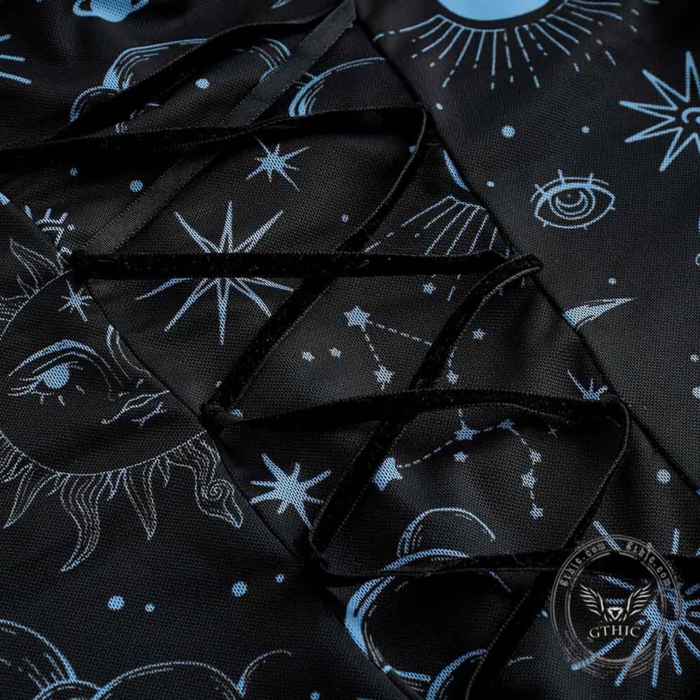 Gothic Retro Mystical Star Moon Bell-Sleeve Dress