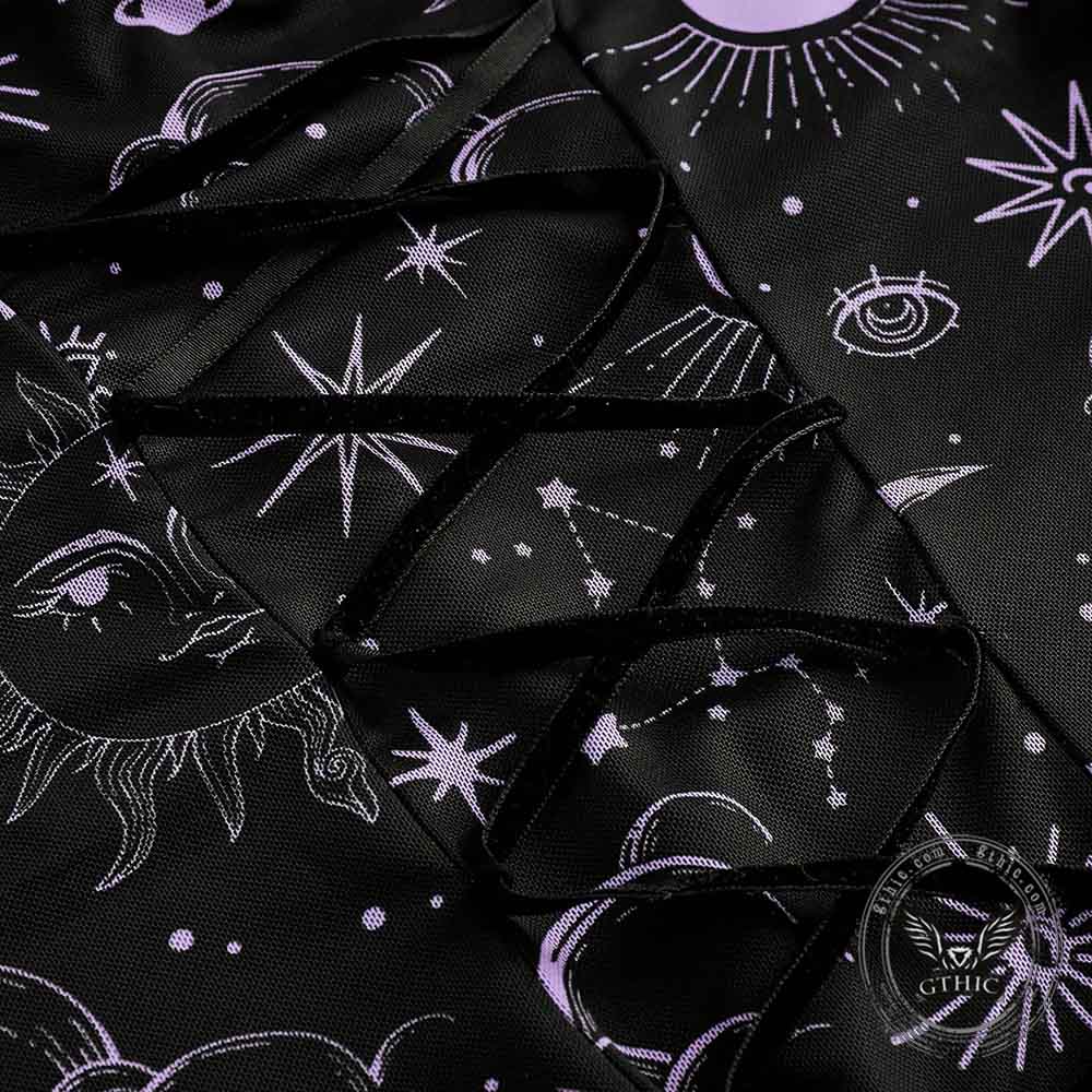 Gothic Retro Mystical Star Moon Bell-Sleeve Dress