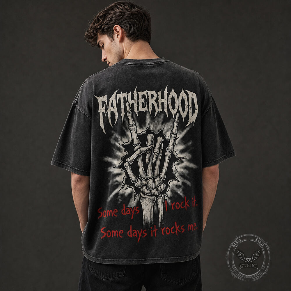 Gothic Rock Hand Fatherhood Vintage Washed T-shirt | Gthic.com