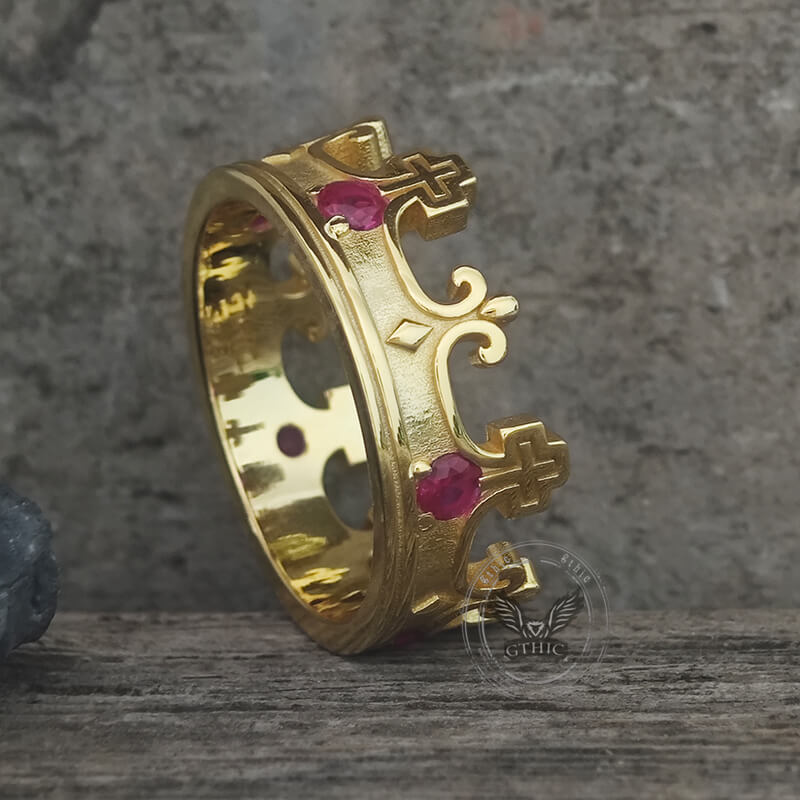 Gothic Roman Gemstone Crown Sterling Silver Ring