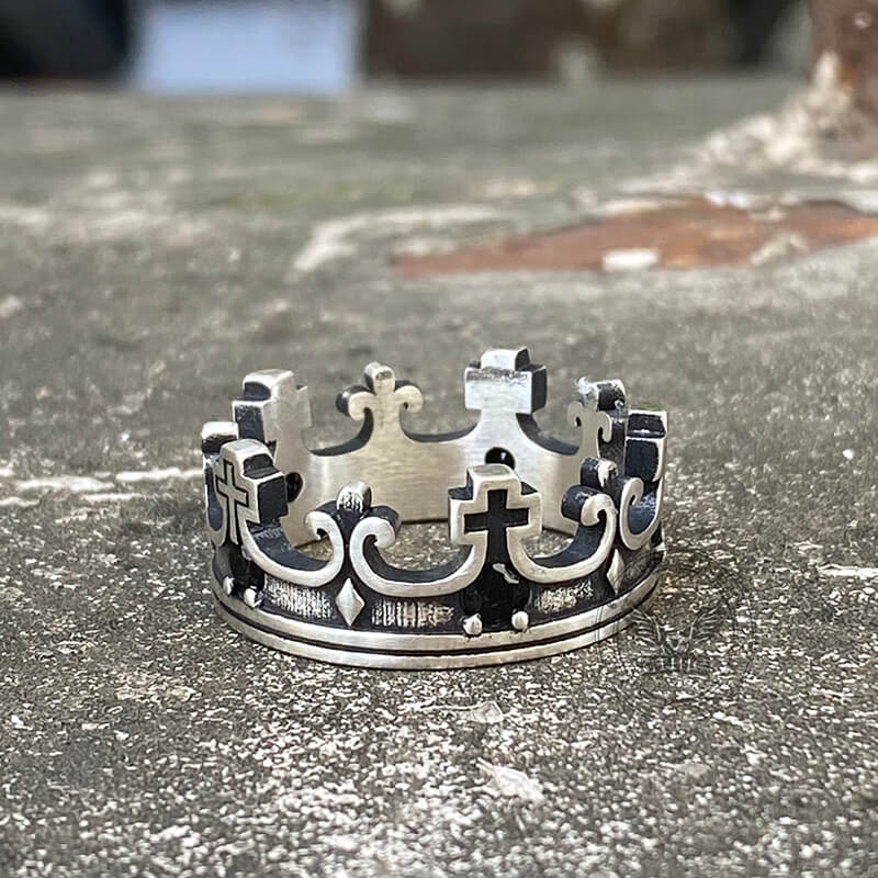 Gothic Roman Gemstone Crown Sterling Silver Ring