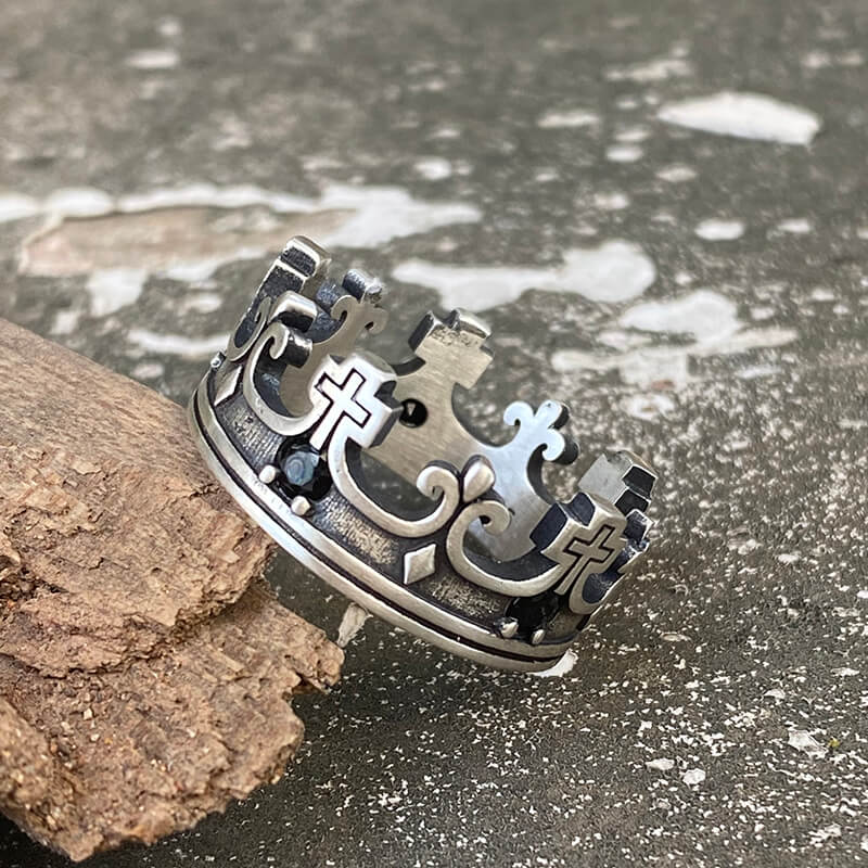 Gothic Roman Gemstone Crown Sterling Silver Ring | Gthic.com