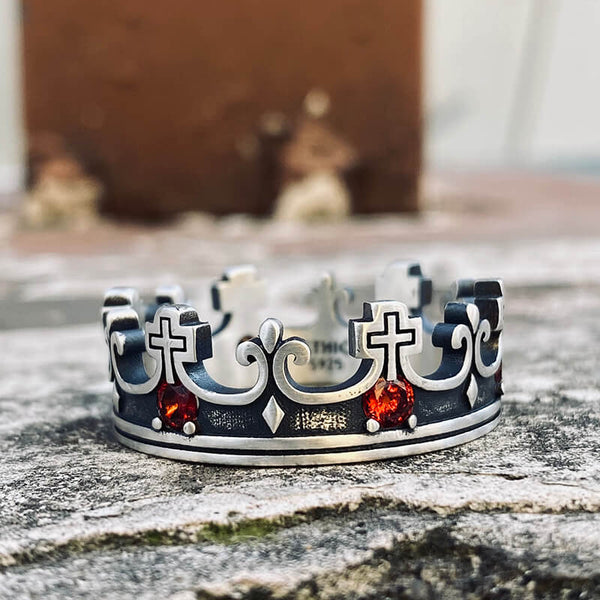 Gothic Roman Gemstone Crown Sterling Silver Ring | Gthic.com