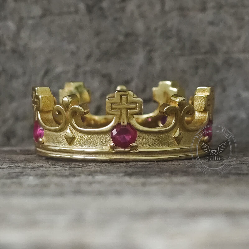 Gothic Roman Gemstone Crown Sterling Silver Ring