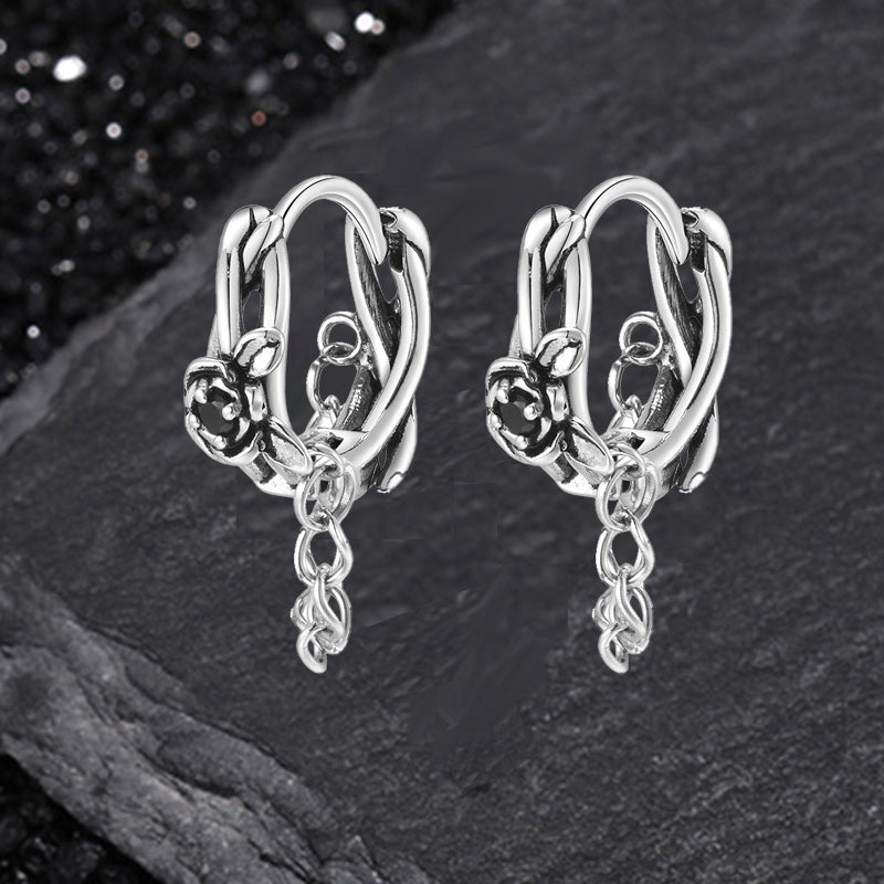 Gothic Rose Chain Zircon Stainless Steel Stud Earrings | Gthic.com