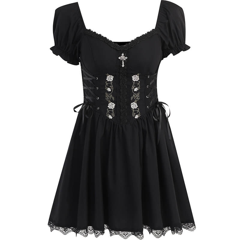 Gothic Rose Embroidered Off Shoulder Dress | Gthic.com