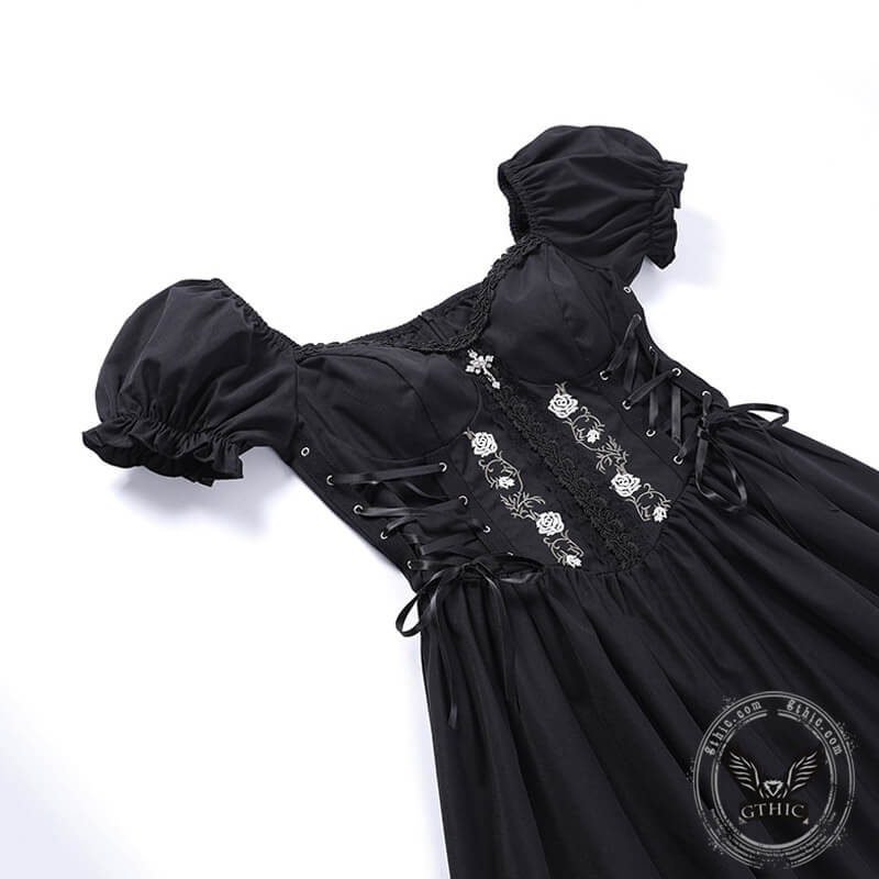 Gothic Rose Embroidered Off Shoulder Dress | Gthic.com