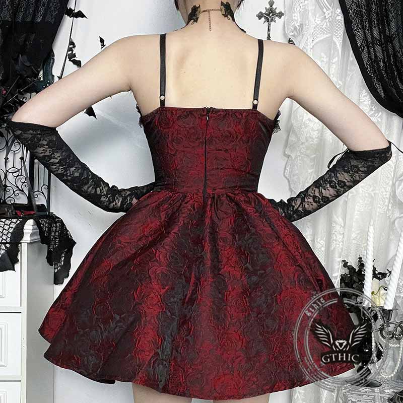 Gothic Rose Jacquard Y2K Lace-Up Slip Dress 02 | Gthic.com