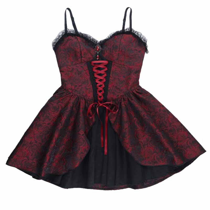 Gothic Rose Jacquard Y2K Lace-Up Slip Dress