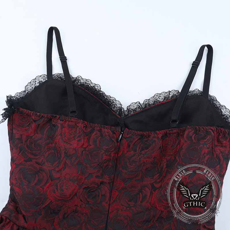 Gothic Red Rose Jacquard Y2K Lace-Up Slip Dress GTHIC Gothic Red Rose Jacquard Y2K Lace-Up Slip Dress GTHIC
